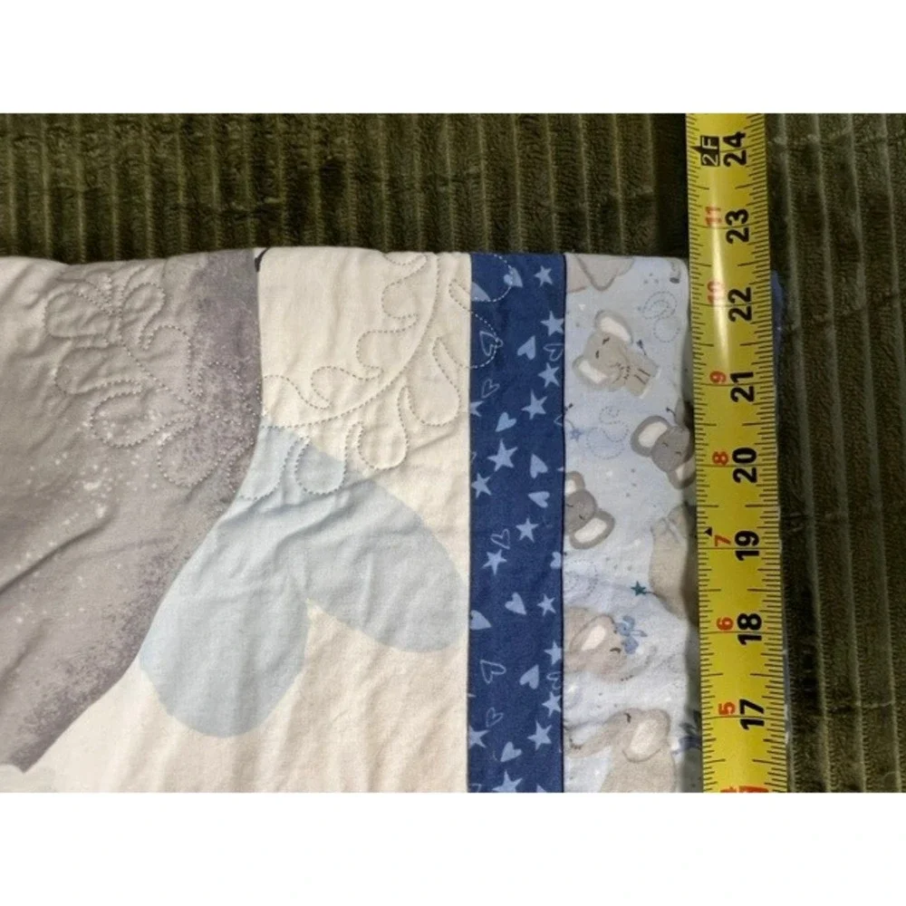 Blue Grey Elephant I Will Love You Forever Quilted Baby Blanket 28x45 Stars